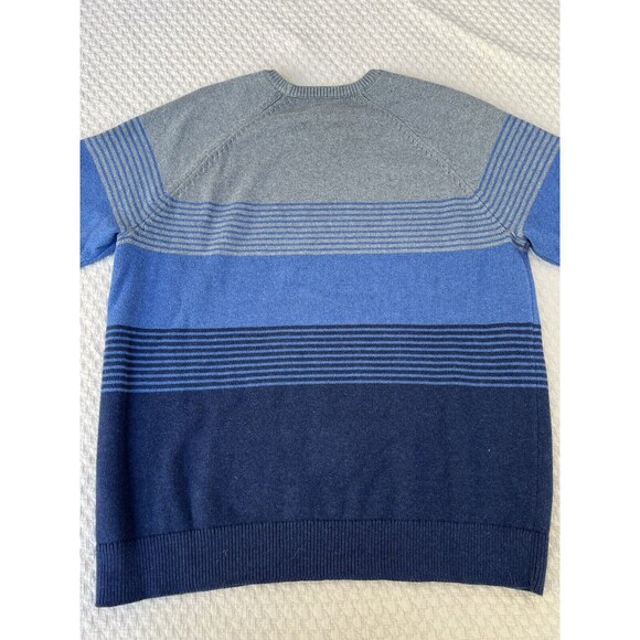 LL Bean Sweater‎ Men's Size Large Striped Blue Gray Cotton Cashmere Blend V-Neck - Picture 9 of 14